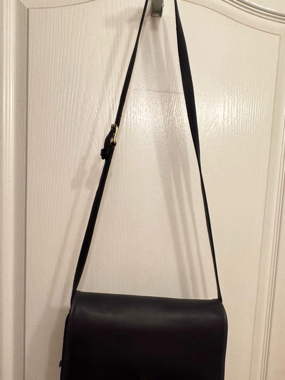 Coach Navy Blue Leather Crossbody Shoulder Bag with Gold Accent